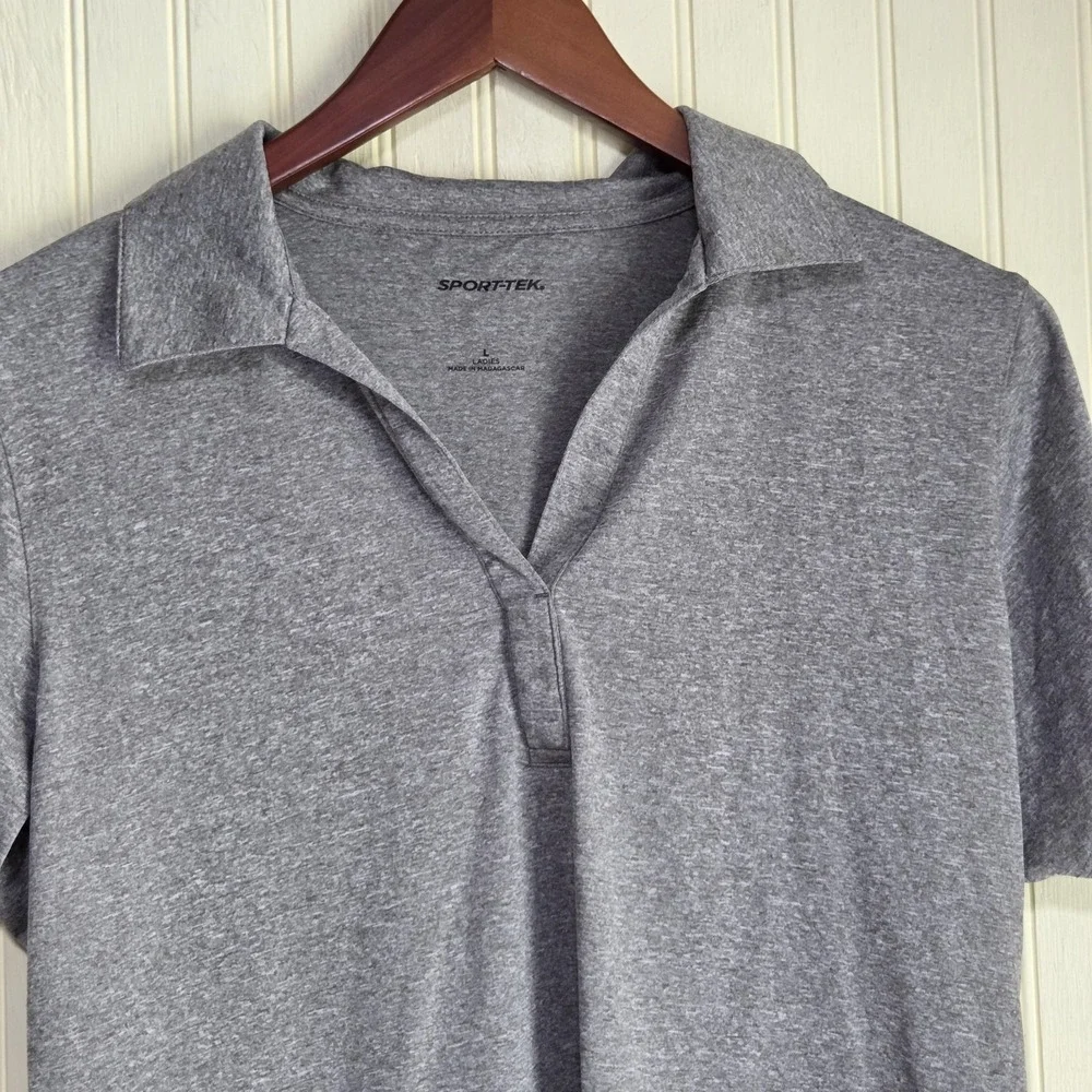 Sport-Tek Polo Shirt Womens Large Gray Heather Short Sleeve Performance Top